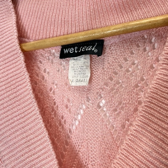 Wet Seal Pink Open Weave Sleeveless V-Neck Tunic Sweater XS Y2K - Picture 6 of 6